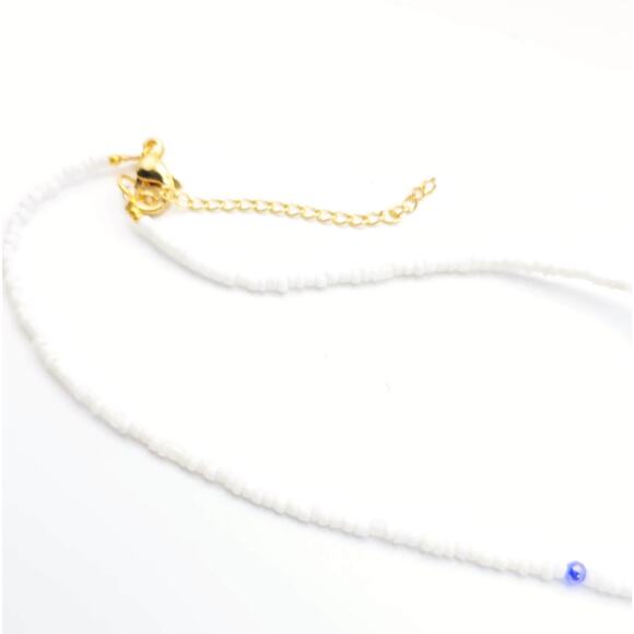 Handmade White Hamsa Necklace Pendant CZ Pave Bead Adjustable Gold Plated Chain - Picture 5 of 5
